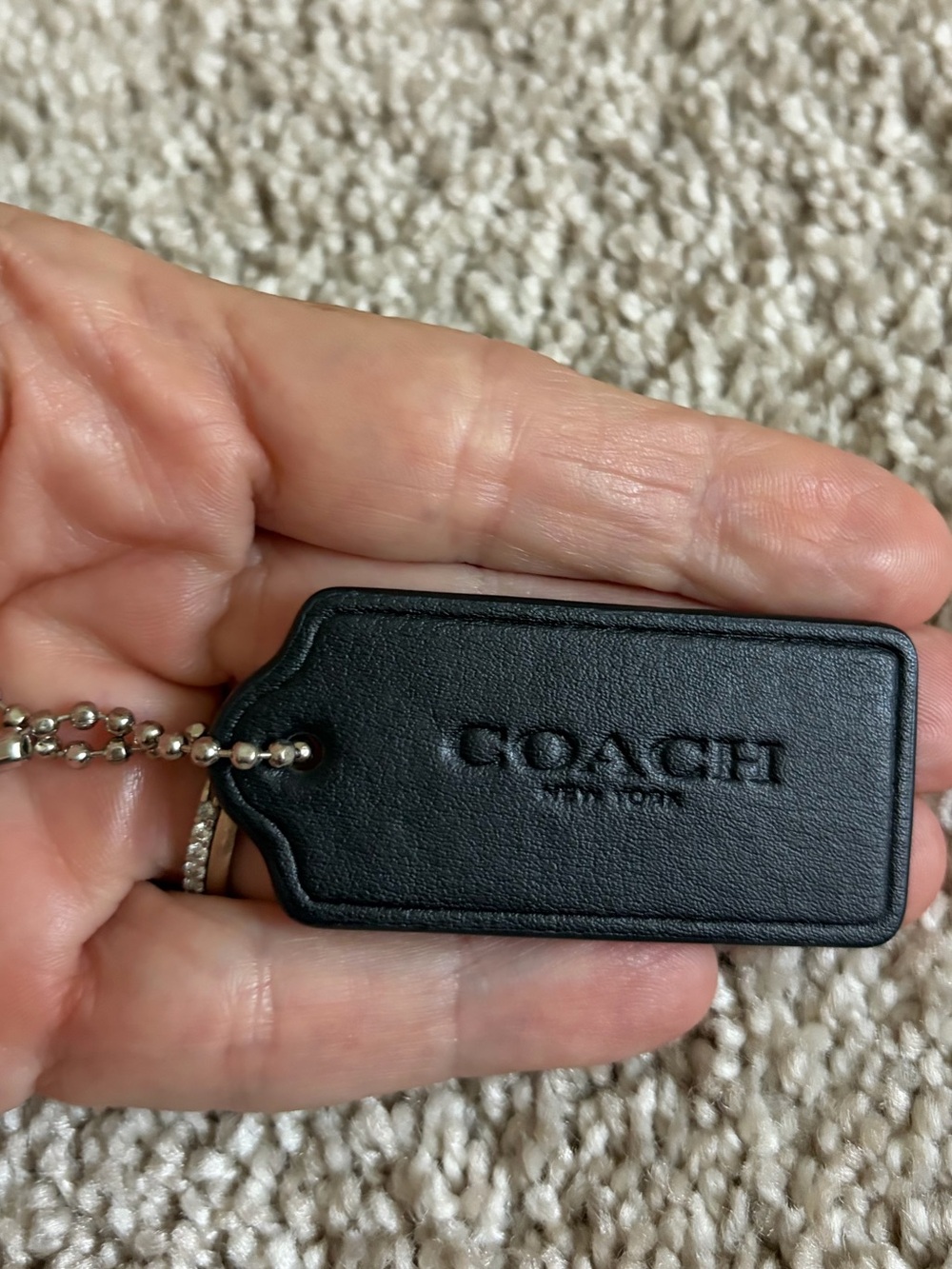 Coach Black and Brown Leather Hangtag with Coach Ball Chain